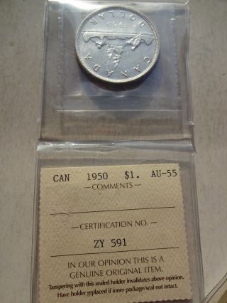 1950 Canada Canadian Silver Dollar Coin Iccs Au With Rare Extra Branch On Island photo