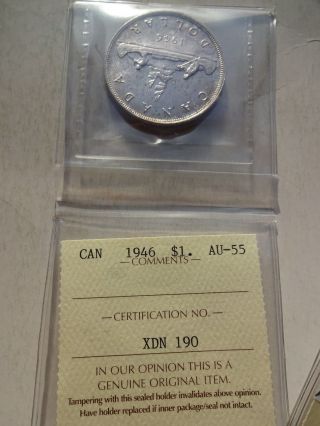 1946 Double Die Obverse Canada Canadian One Silver Dollar Coin Iccs Au photo