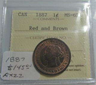 Canada 1887 Large Cent Iccs Ms 62 Red And Brown State Unc photo