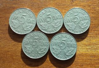 5 X 1931 Canada 5 Cents Nickels photo