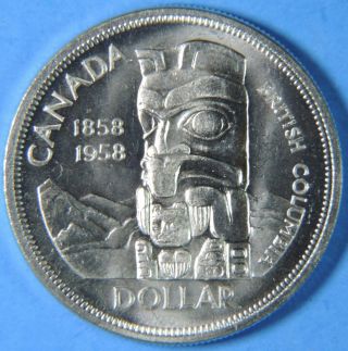 1958 Canada British Columbia Elizabeth Ii Silver Dollar $1 Gem Uncirculated Coin photo