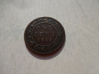 1859 Canada Canadian Large One Cent Penny In Fine photo