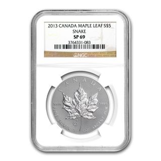 2013 Canada Maple Leaf $5 Snake Privy Mark Ngc Sp69 1 Oz.  Silver Satin Proof photo