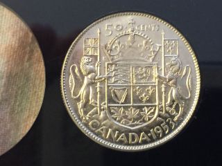 Canada 1953 Bu,  Flawless Silver 50 Cent Coin photo