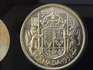 Canada 1958 Bu,  Flawless Silver 50 Cent Coin photo