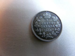 1908 Canada Silver 5 Cents Patina And Lustre photo