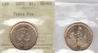2005 Iccs Ms65 $1 Terry Fox (half Grass) Canada Loonie One Dollar photo
