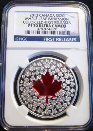 2013 Canada $20 Maple Leaf Impression Ngc Pf70 Fr Colorized Red Enamel Pr70 photo