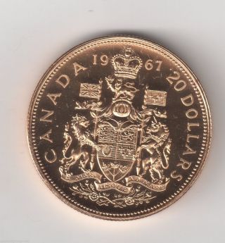 1967 Dcam Proof Gold Canada 20 Dollars Km 71 photo
