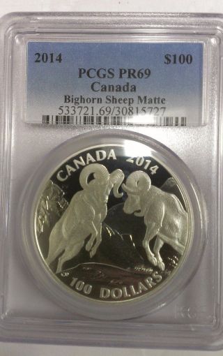Rare Pop 3 2014 Canada $100 Bighorn Sheep 1 Oz Silver Pcgs Pr69 photo