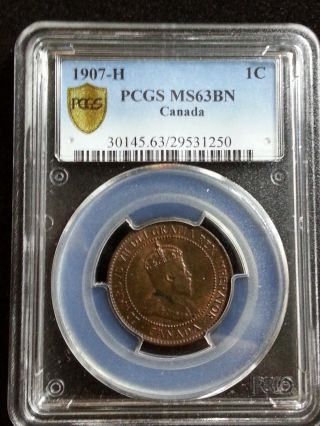 1907 - H Canada 1 Cent Pcgs Ms63 Bn photo