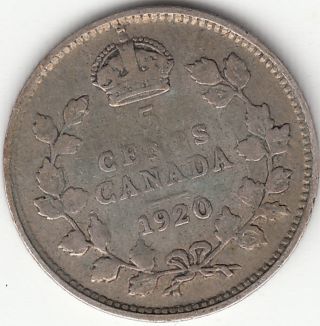 . 800 Silver 1920 George V 5 Cent Piece G - Vg photo