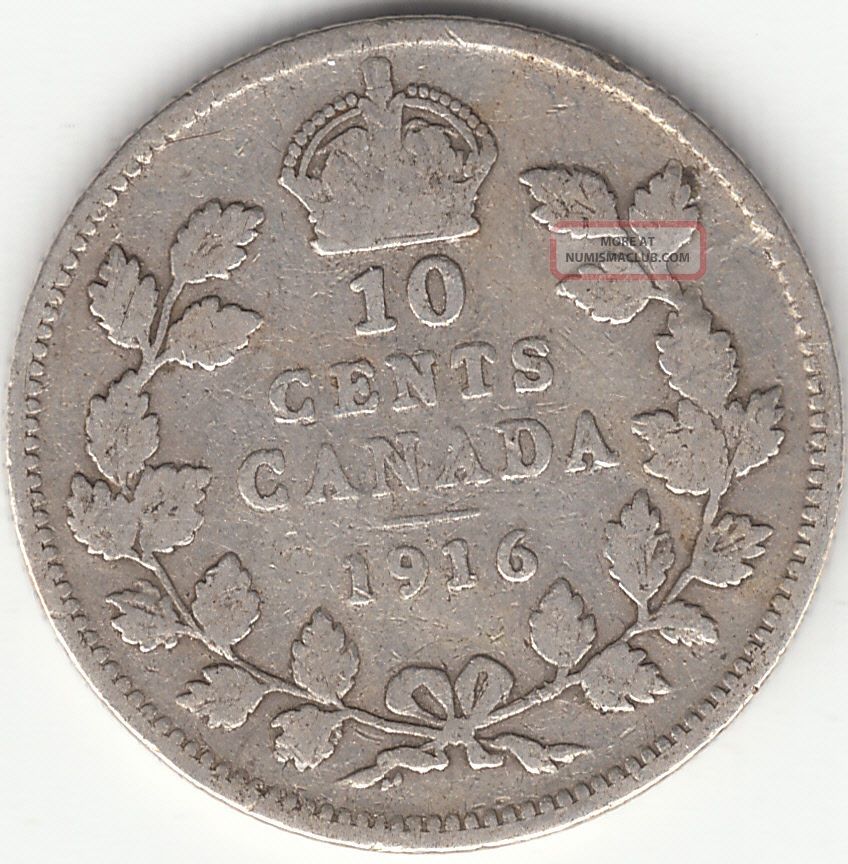 . 925 Silver 1916 George V 10 Cent Piece Vg 8 Coins: Canada photo