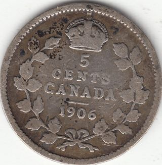 . 925 Silver Lustred 1906 Edward Vii 5 Cent Piece G - Vg photo