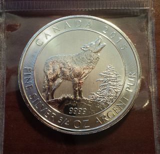 3/4 Oz 2015 Canadian Grey Wolf Silver Coin photo