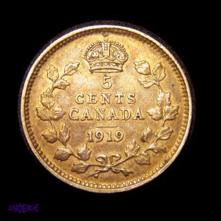1919 Cda Silver 5 Cent Coin (george V),  Vf,  Gorgeous Golden Toning photo