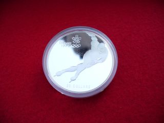 1988 Calgary Olympics Silver 1 Ounce Coin Canada - Speed Skating photo