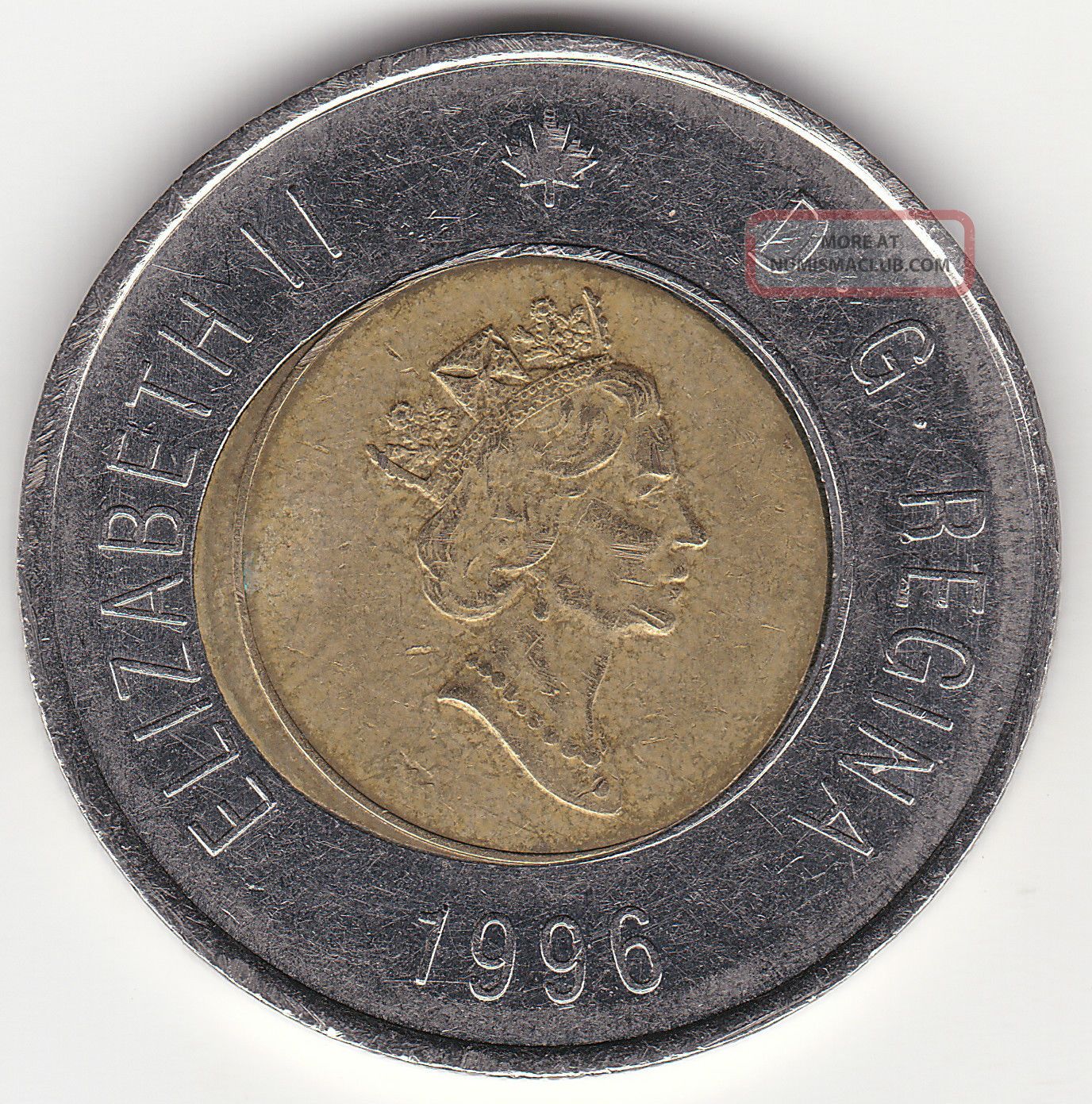 Rare 1996 Canadian 2 Dollar Coin Center Off Strike