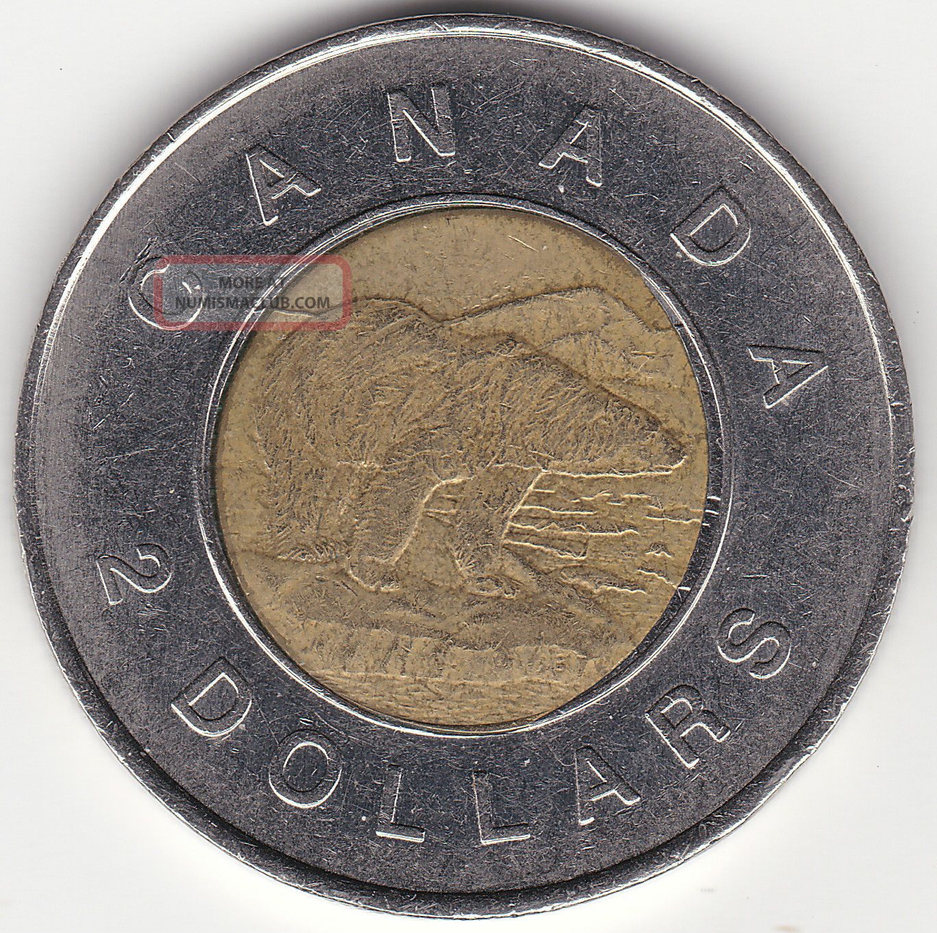 Rare 1996 Canadian 2 Dollar Coin Center Off Strike