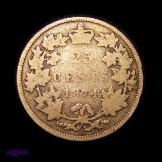 1874 H Cda Silver 25 Cent Coin (victoria),  G,  Decent Filler photo