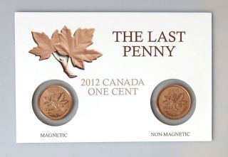 2012 Canada 1 Cent,  2 X Penny Cards - Magnetic And Non - Magnetic Bu Pennies Unc photo