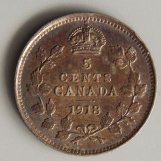 1918 Canada Canadian 5 (five) Cent Old George V Silver Coin photo