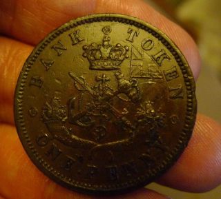 1854 Bank Of Upper Canada Canadian One Penny Copper Bank Token photo