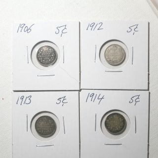 Canadian Silver Five Cents Coin Years 1906,  1912,  1913,  1914,  1917,  1919,  1920 photo