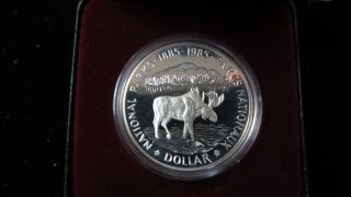 1885 - 1985 Canadian Proof National Parks Silver Moose Dollar Box And Cert photo