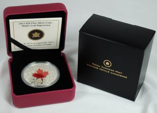 2013 Canada Silver Maple Leaf Red Enamel $20 1 Ounce Silver Coin 10,  000 Minted photo