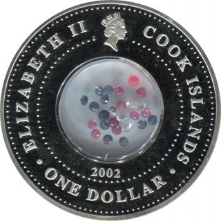 2002 Cook Islands Silver Proof Crown Jewels 1.  5 Ct Rubies,  Sapphires. photo
