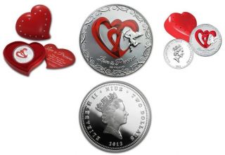 Niue 2013 $2 Love Is Precious - Red Hearts - 1oz Silver Coin photo