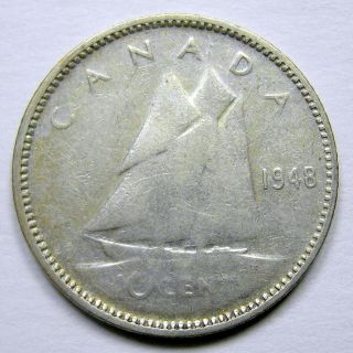 1948 Ten Cents F - 12 Rare Date Only 422,  741 Minted Key George Vi Canada Dime photo