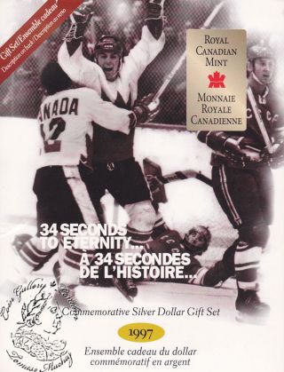 Canada 1997 Bu Silver Dollar Hockey With Orignal Box And Wooden Display photo