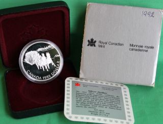 1992 Canada Proof Silver Dollar Stagecoach Kingston Rcm Coin Box And photo