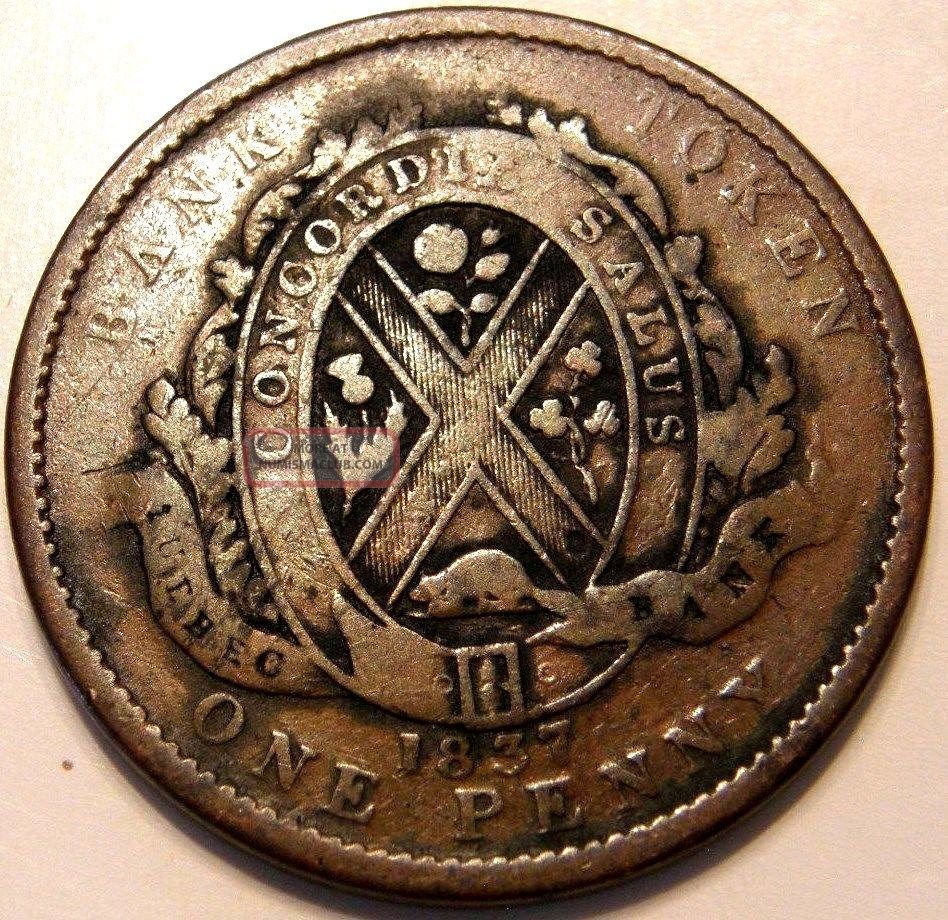 1837 Token Of Lower Canada One Penny Token Quebec Bank Coins: Canada photo