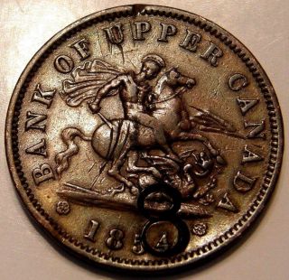 1854 Bank Of Upper Canada One Penny Token Dragon Slayer photo