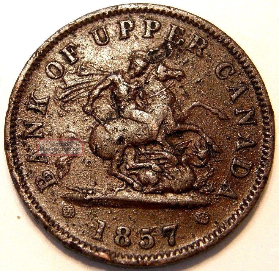 1857 Bank Of Upper Canada One Penny Token Dragon Slayer Coins: Canada photo