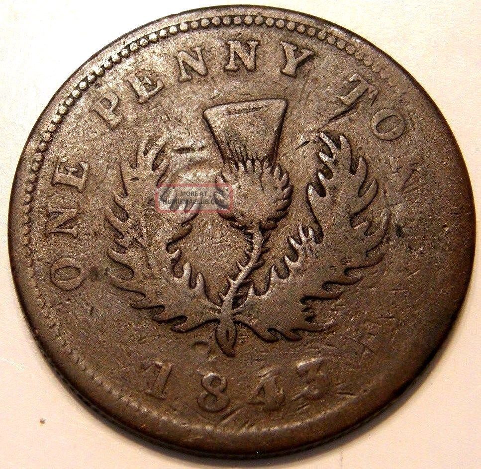 1843 Token Of Nova Scotia Victoria One Penny Token Coins: Canada photo