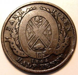 1844 Token Of The Province Of Canada Half Penny Token Bank Of Montreal photo