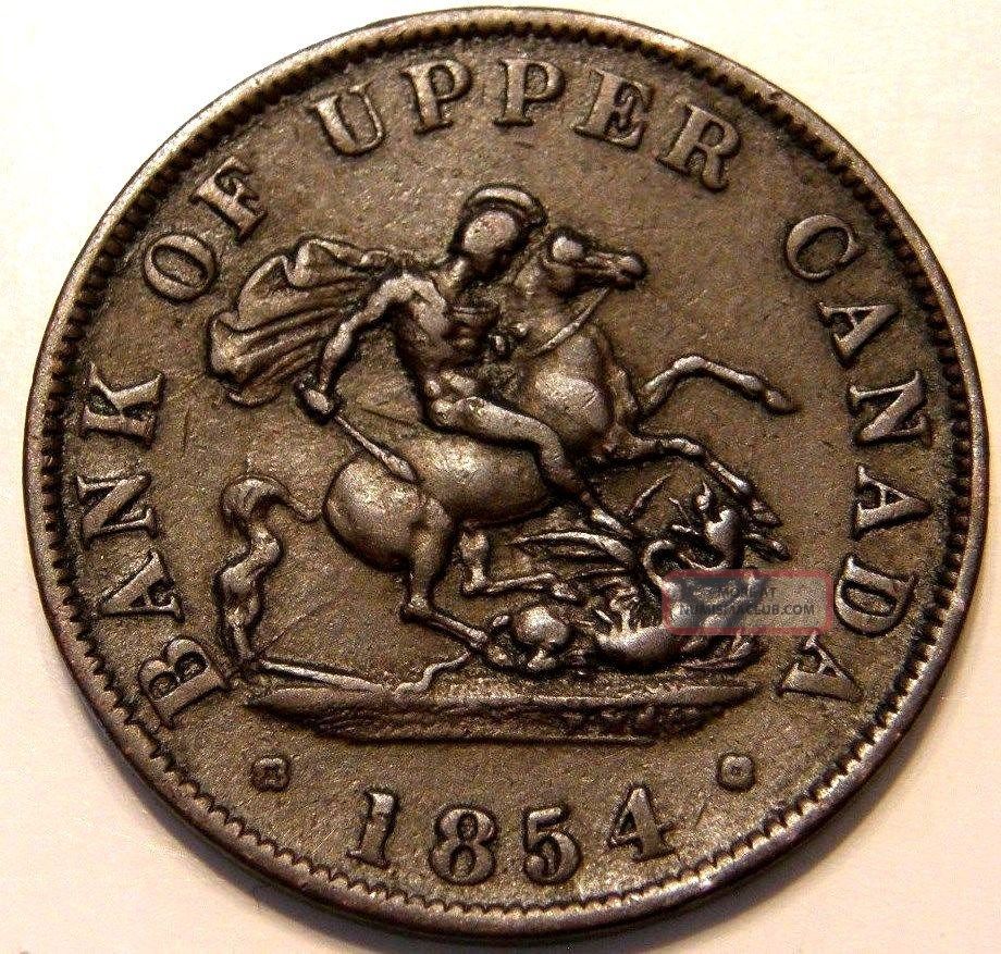 1854 Bank Of Upper Canada One Half Penny Token Dragon Slayer Coins: Canada photo