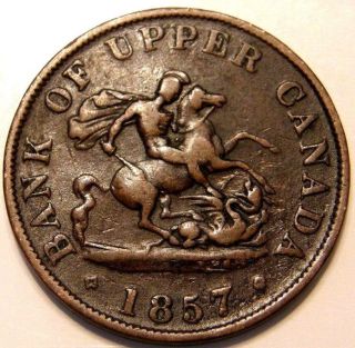 1857 Bank Of Upper Canada One Half Penny Token Dragon Slayer photo