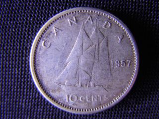1957 - Canada 10 Cent Coin (silver) - Canadian Dime - World - 61 - P photo