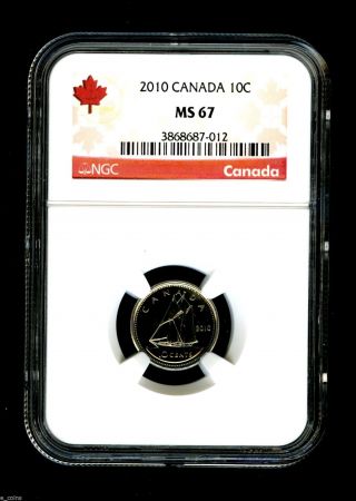 2010 Canada 10 Cent Ngc Ms67 Dime With Rcm Logo Rare. photo