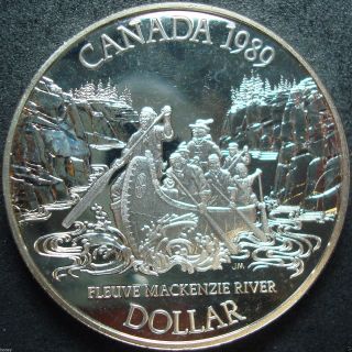 1989 Canada Proof Mackenzie River Silver Dollar Coin photo