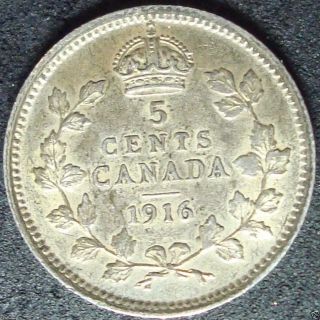 1916 Canada Silver Five Cent Coin photo
