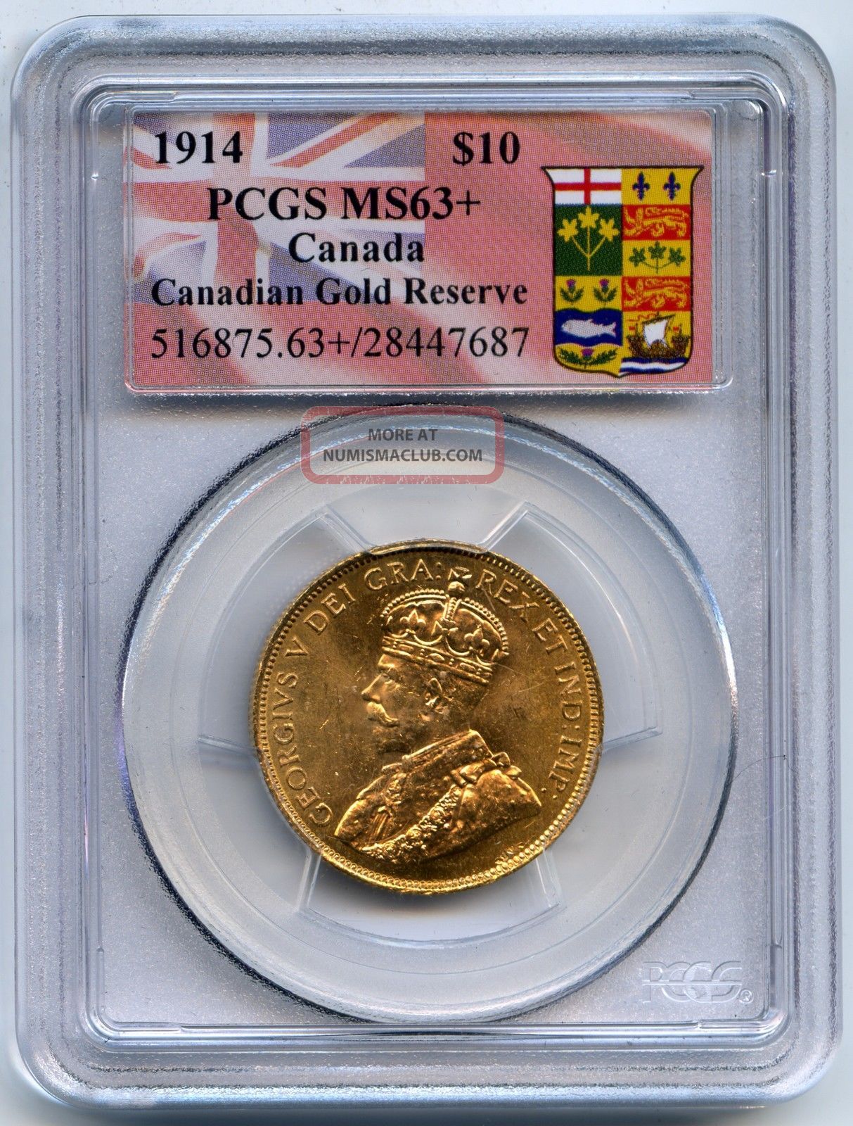 1914 Canada Pcgs Ms 63,  $10 Ten Dollar Canadian Gold Reserve Coin 39859 Coins: Canada photo