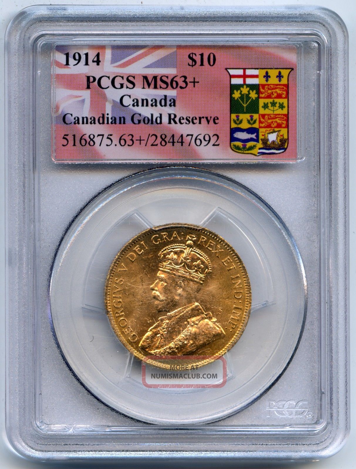 1914 Canada Pcgs Ms 63,  $10 Ten Dollar Canadian Gold Reserve Coin 39856 Coins: Canada photo