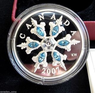 Canada 2007 $20 Blue Swarovski Crystal Snowflake Silver Piedfort Pristine Proof photo