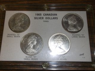 1965 Canada Canadian Silver Dollars 4 Varieties Small,  Large Beads Blunt,  Pted photo